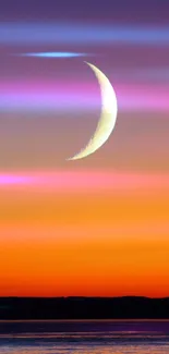 Crescent moon and sunset sky mobile wallpaper.