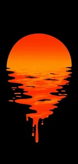 Vibrant orange sunset dripping into darkness, artistic wallpaper design.