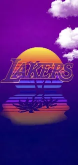 Lakers sunset wallpaper with vivid purple hues and clouds.