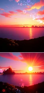 Vibrant sunset over ocean with pink and orange hues, perfect for mobile wallpaper.