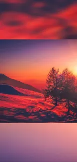 Vibrant sunset over mountain landscape wallpaper.