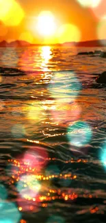 Colorful sunset ocean wallpaper with vibrant light reflections.