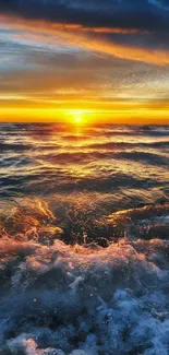 Breathtaking sunset over ocean waves, capturing nature's vibrant beauty.