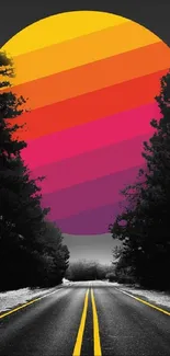 Vibrant sunset road wallpaper with colorful gradient.