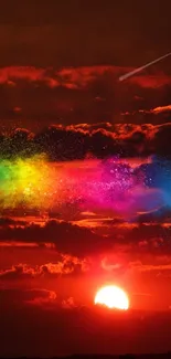 Vibrant sunset sky with colorful nebula effect mobile wallpaper.