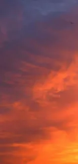 Vibrant orange and pink sunset sky with soft clouds.