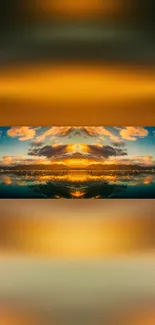 Mobile wallpaper featuring a vibrant sunset with orange and blue hues over a calm water reflection.