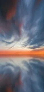 A mobile wallpaper of a vibrant sunset with blurred reflections on water.