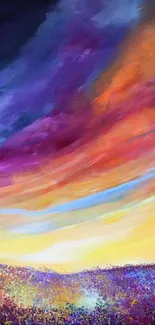 Abstract sunset sky with vibrant colors over a peaceful hill.