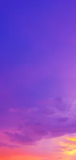 Vibrant sunset sky with purple and pink hues and cloud formations.