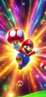 Colorful Super Mario jumping scene with vibrant energy.