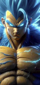 Epic anime warrior with blue energy