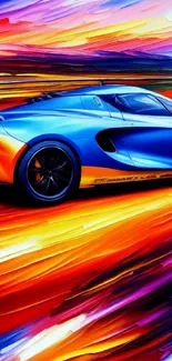 A vibrant and colorful supercar art wallpaper with dynamic orange tones.