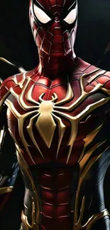 Iron Spider superhero suit in vibrant red and gold design.