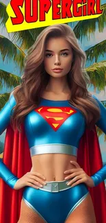 Supergirl-themed beach wallpaper with tropical vibes.