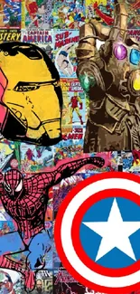 Marvel superheroes collage wallpaper with vibrant comic designs.