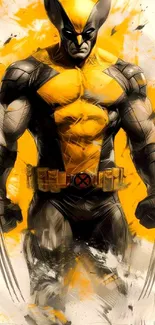 Bold yellow and black superhero digital art wallpaper.