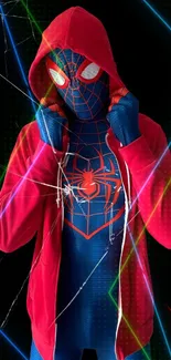 Superhero in red hoodie mobile wallpaper.