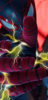 Electrifying superhero with vibrant lightning in dynamic wallpaper.