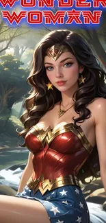 Wonder Woman in forest setting artwork.