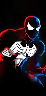 Colorful superhero with dynamic red and blue on a black background.