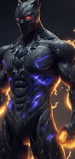 Electrifying superhero with glowing effects on a dark backdrop, dynamic mobile wallpaper.