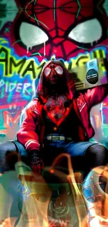 Dynamic graffiti-style superhero art with vibrant colors and urban vibe.