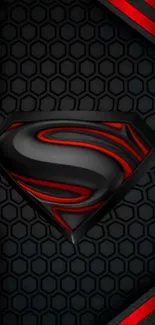 Superman logo with red and black geometric background