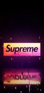 Supreme neon wallpaper with vibrant colors reflected on black background.