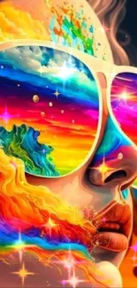 Colorful surreal face art wallpaper with vibrant rainbow hues.