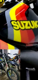 Suzuki motorcycle with vibrant red, yellow, and black design.