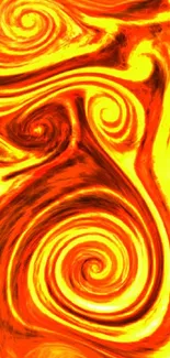 Vibrant abstract swirl art in orange and yellow hues for mobile wallpaper.