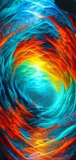 Abstract swirl wallpaper with vibrant blue, orange, and yellow colors.