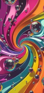 Colorful abstract swirl with glossy bubbles.