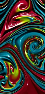 Colorful abstract swirl design in red, blue, and green hues.