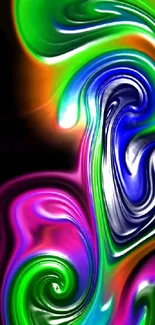 Vibrant swirl abstract wallpaper with neon colors and curves.