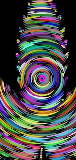 Vibrant swirl abstract art in colorful shades on black background.