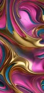 Vibrant swirl art with pink, gold, and blue tones.