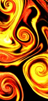 Vibrant swirl abstract art in fiery reds and yellows for mobile wallpaper.