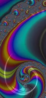 Vibrant fractal swirl art in bold colors.