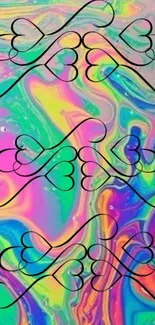 Colorful swirl heart wallpaper with abstract vibrant patterns.