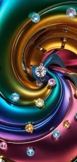 Abstract vibrant swirl with jewel elements.