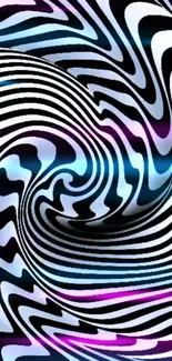 Vibrant swirl pattern with black and white stripes and colorful highlights.