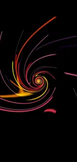 Vibrant neon swirl on a black background, creating a dynamic abstract design.