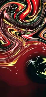 Abstract swirl design with red, green, and black hues for phone wallpaper.