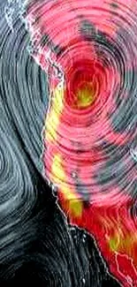 Vibrant swirl storm pattern with red hues