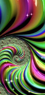 Vibrant swirling abstract wallpaper with rainbow colors.