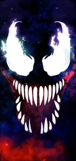 Abstract dark symbiote face art wallpaper with vibrant colors.