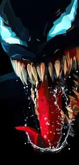 Vibrant symbiote-themed wallpaper with sharp teeth and dark background.