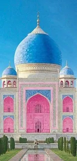 Artistic blue and pink Taj Mahal mobile wallpaper.